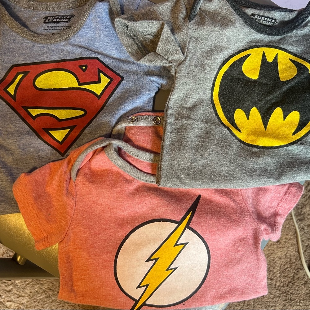 Justice league 3-6 month onesies
